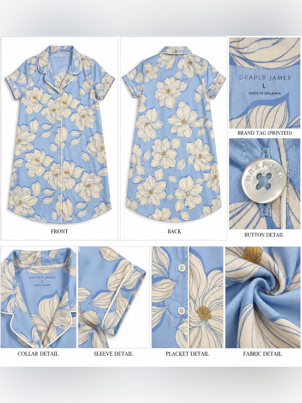 Draper James Blue Floral Short-Sleeve Nightgown with Cream Blooms